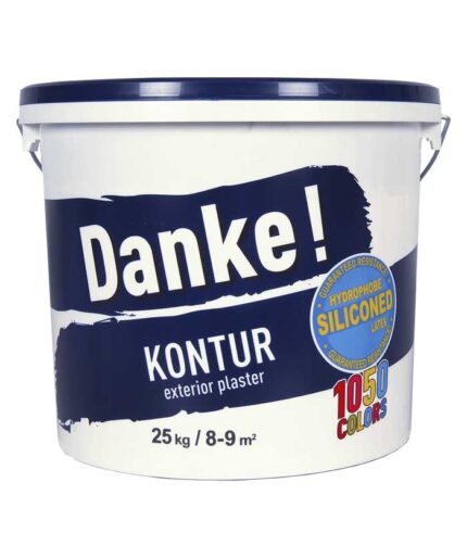 Tencuiala decorativa Danke Kontur bob de orez  cu latex siliconat este utilizata pentru finisaje interioare si exterioare pe suprafete de baza minerala.